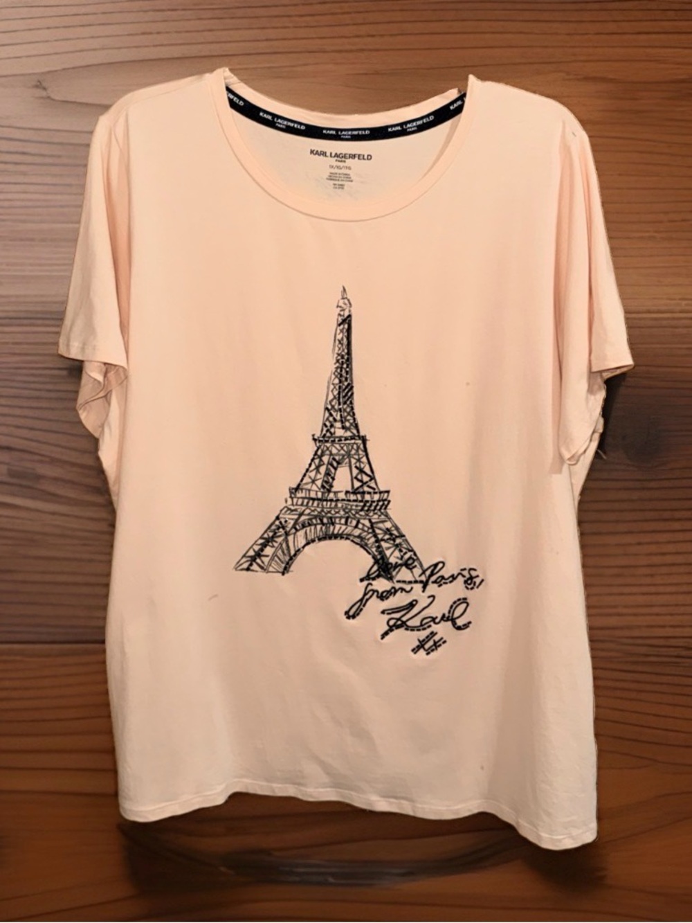 Karl Lagerfeld Pale Peach Eiffel Tower Graphic Short Sleeve Tee-1X-EC